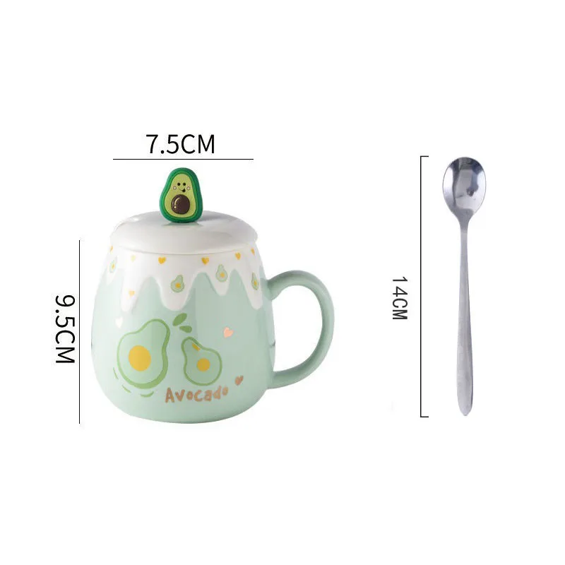 Strawberry Mug with Lid,Ceramic Mugs 450ML,Korean Kawaii Coffee Cups,Cute Breakfast Porcelain Mug for Woman,Student - Image 8