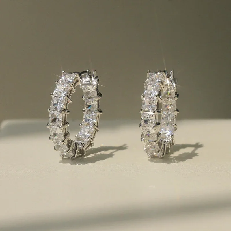 CAOSHI Versatile Luxury Hoop Earrings for Women Charming Princess Square Cubic Zirconia Daily Wear Graceful Jewelry Accessories - Image 2
