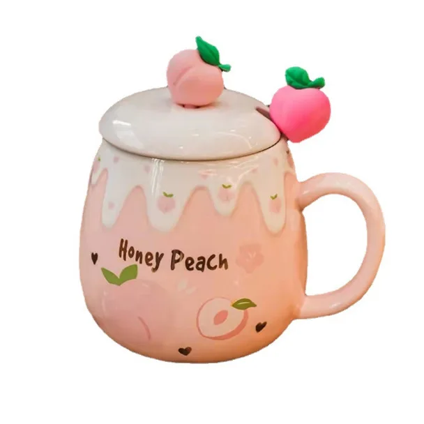 Strawberry Mug with Lid,Ceramic Mugs 450ML,Korean Kawaii Coffee Cups,Cute Breakfast Porcelain Mug for Woman,Student - Image 16