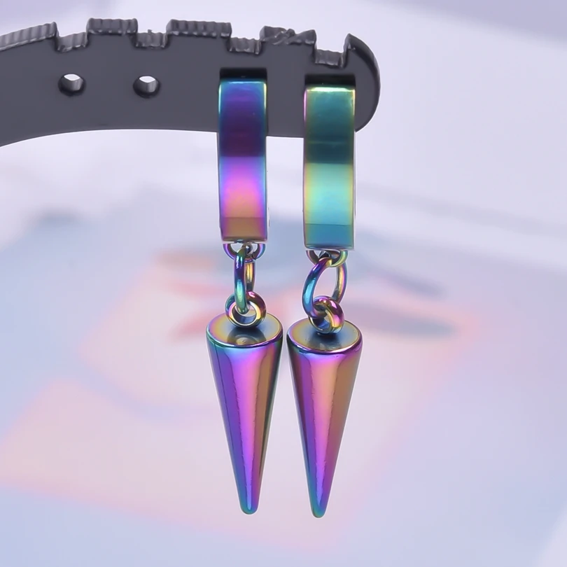 Cone Pendant Earrings For Women/Men Accessories Punk Jewelry Vintage Rainbow Hoop Ear Piercing Boucle D’Oreille Acier Inoxidable - Image 5