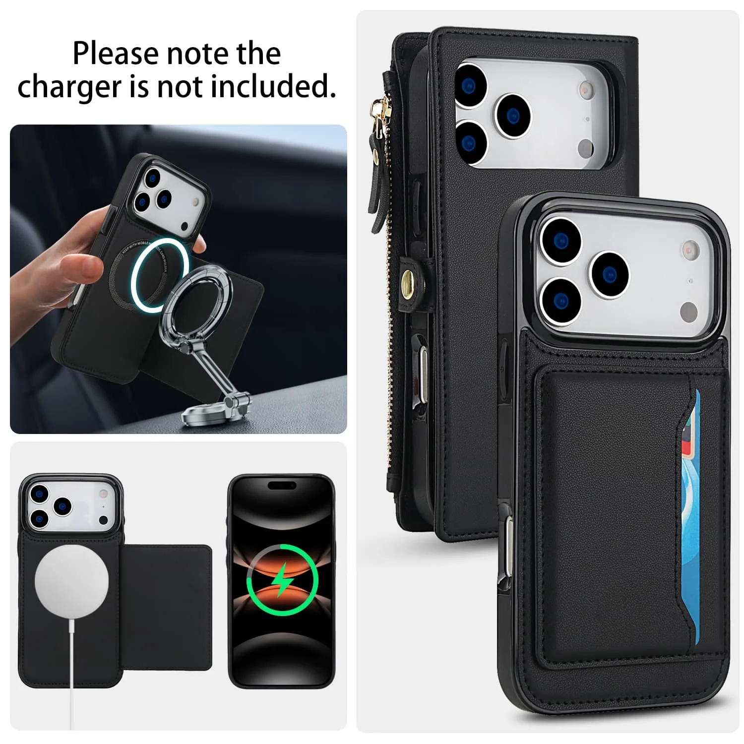 For iPhone 17 Pro Max/Air/17 Pro Wallet Case, RFID Blocking Card Holder, Detachable Magnetic Phone Cover with Crossbody Strap - Image 3