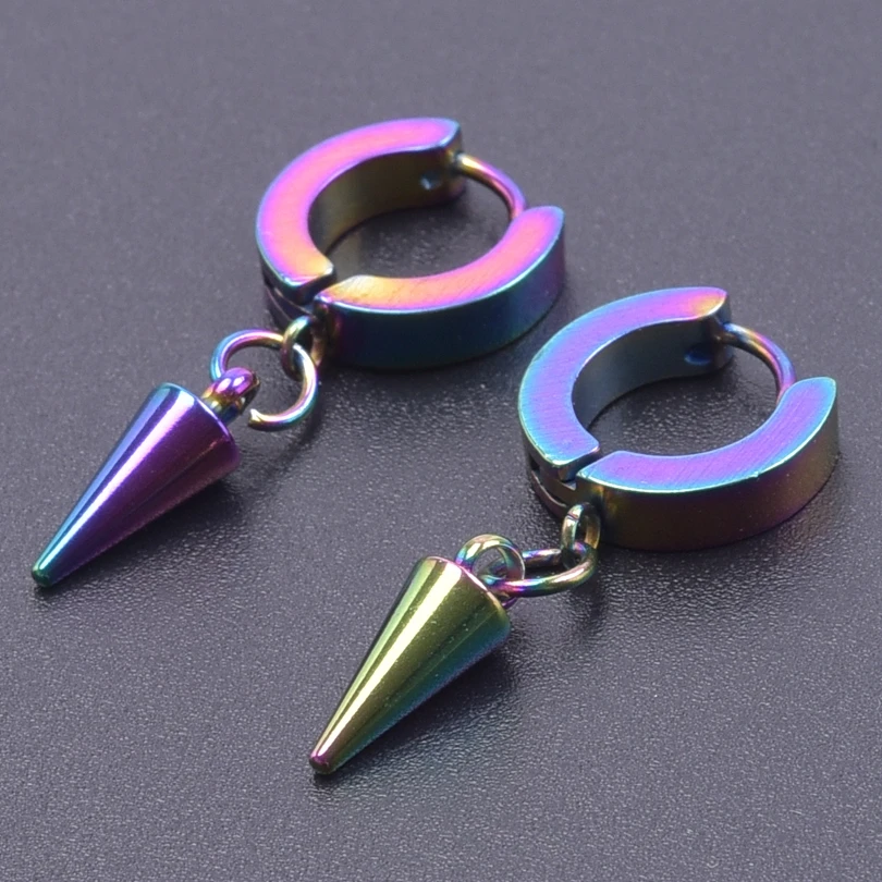 Cone Pendant Earrings For Women/Men Accessories Punk Jewelry Vintage Rainbow Hoop Ear Piercing Boucle D’Oreille Acier Inoxidable - Image 4