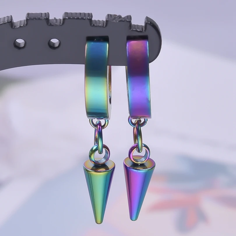 Cone Pendant Earrings For Women/Men Accessories Punk Jewelry Vintage Rainbow Hoop Ear Piercing Boucle D’Oreille Acier Inoxidable - Image 3