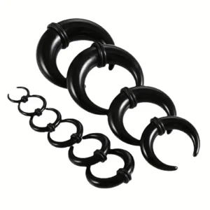 9pcs1.6-10mm Black Ear Gauges and Septum Rings Acrylic U-shaped Cone Ear Collar Ox Horn Tip Ear Enlarger Piercing Jewelry Set