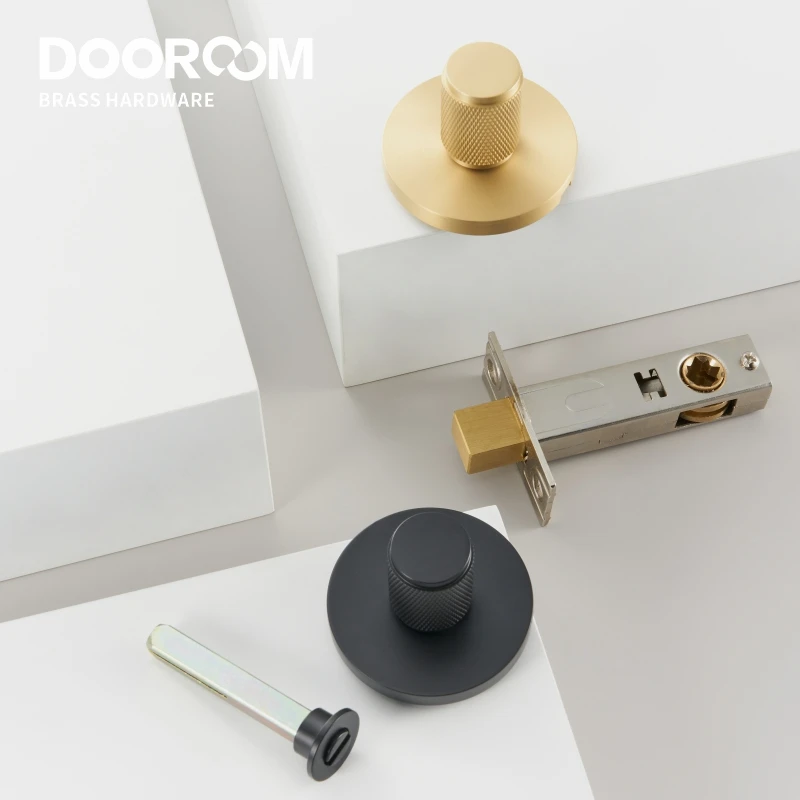 Dooroom Brass Knurled Hidden Door Lock Set Living Room Bathroom Invisible Thumb Turn Matt Black Brushed Brass Open In Emergency - Image 3