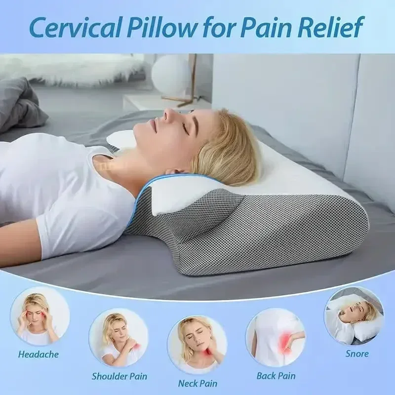 1pc Memory Foam Cervical Pillow Neck Protection Slow Rebound Memory Pillow Butterfly Shaped Cervical Neck Sleep care healthy - Image 2
