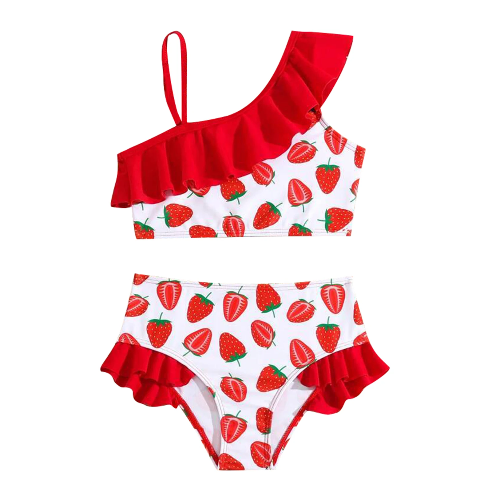 MISOWMNJOY Cute Ruffle Baby Girls Bikini Swimsuit Cute Princess Strawberry Print Beachwear Adjustable Children Bathing Suit - Image 6