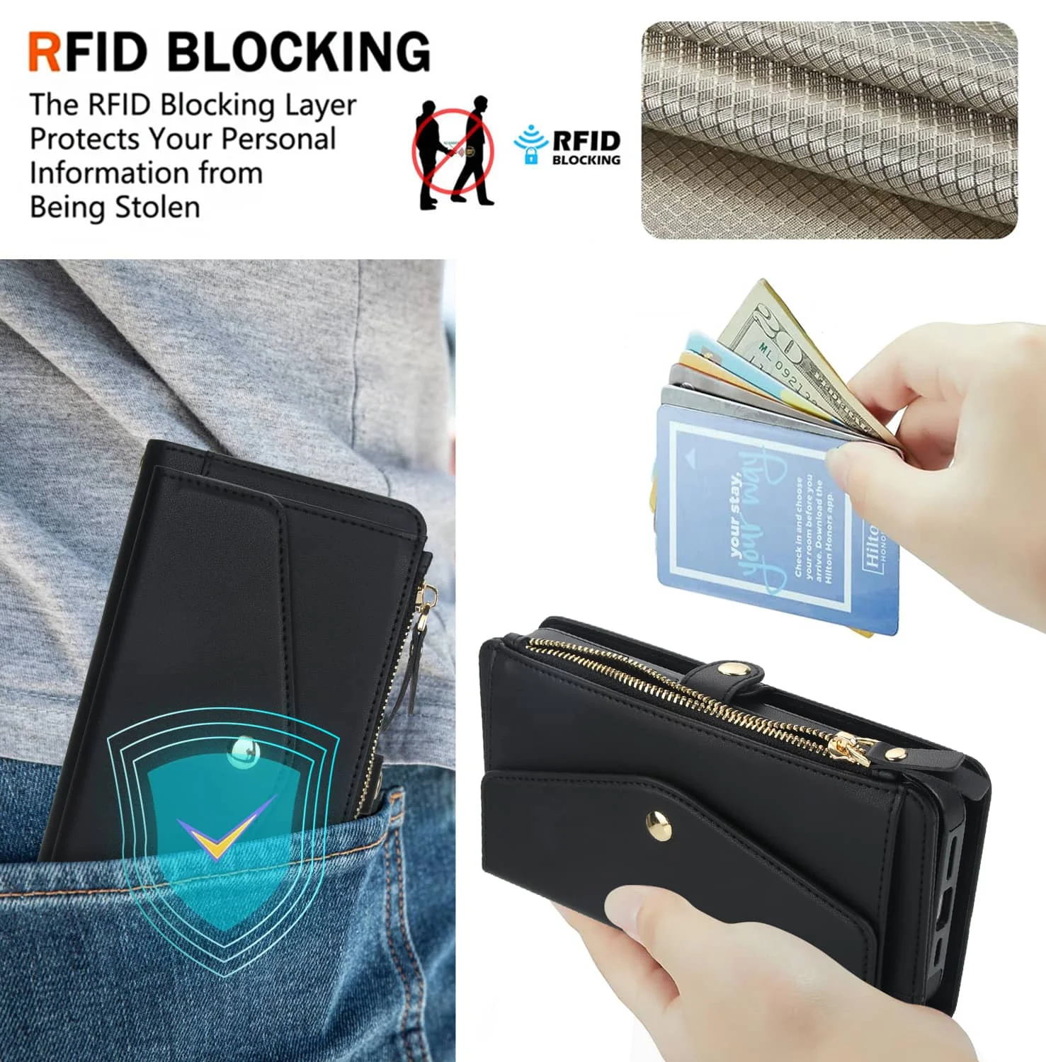 For iPhone 17 Pro Max/Air/17 Pro Wallet Case, RFID Blocking Card Holder, Detachable Magnetic Phone Cover with Crossbody Strap - Image 5
