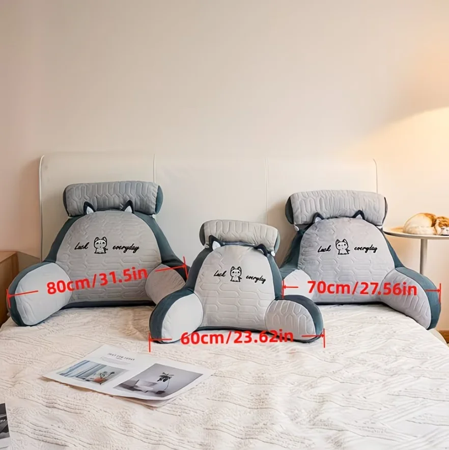 1pc Adjustable Reading Pillow - Ergonomic Back Support Cushion for Bed/Sofa/Floor, Gray Quilted Breathable Design - Image 4
