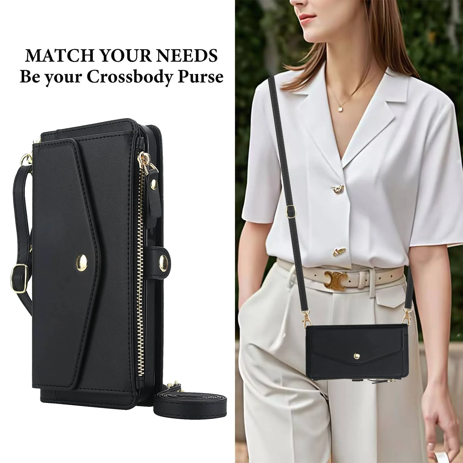 For iPhone 17 Pro Max/Air/17 Pro Wallet Case, RFID Blocking Card Holder, Detachable Magnetic Phone Cover with Crossbody Strap - Image 6
