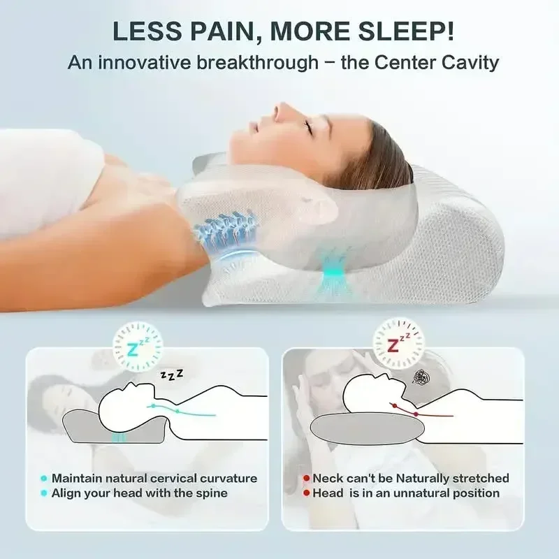 1pc Memory Foam Cervical Pillow Neck Protection Slow Rebound Memory Pillow Butterfly Shaped Cervical Neck Sleep care healthy - Image 4