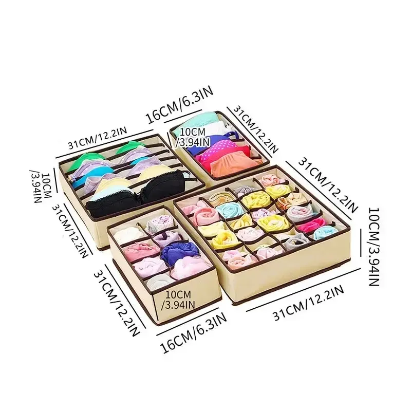 6/7/8/24 Grid Storage Box Beige Underwear Storage Box Four Piece Sock Storage Fabric Bra Storage Box - Image 4
