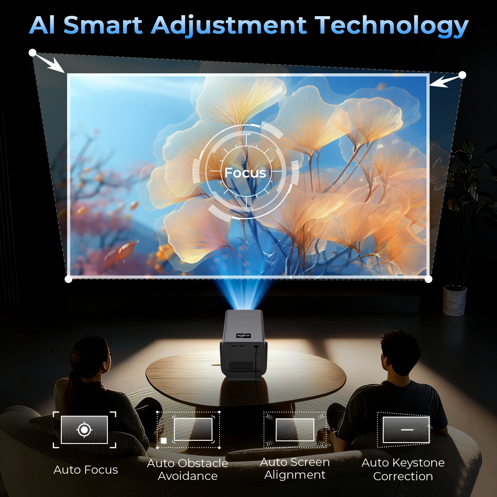 Lyncast 8K Support HD 1080P Auto Focus 2000ANSI Projector 5W Speaker Android 14 WiFi6 BT5.4 Outdoor Home Theater Projectors X7 - Image 4