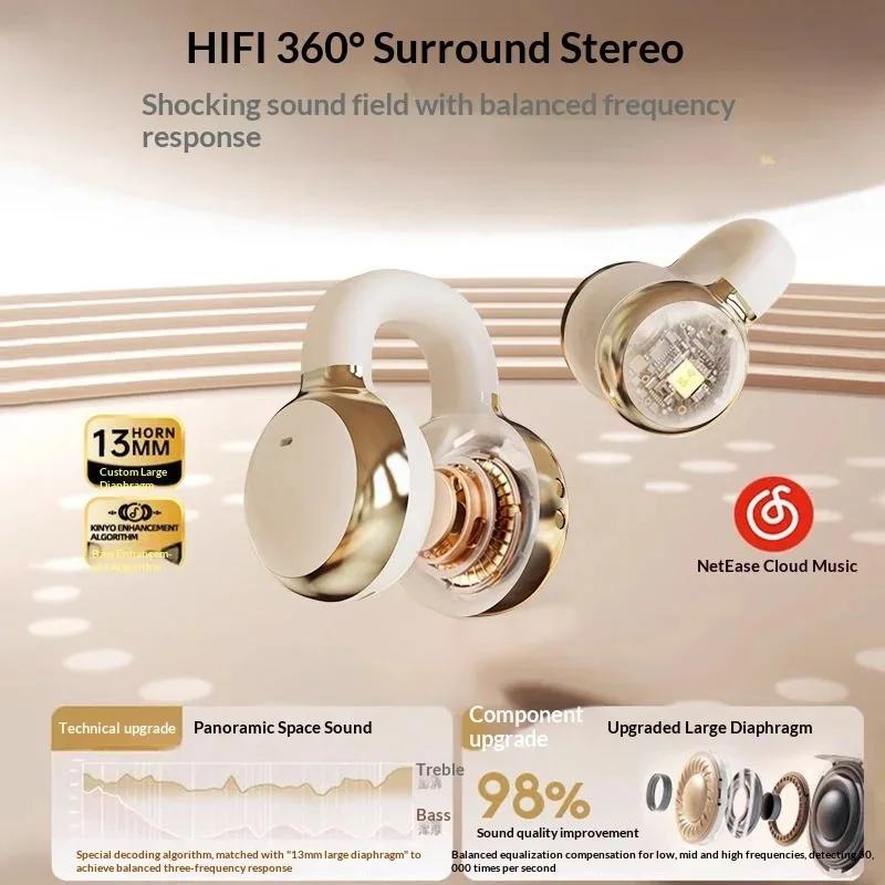 OWS Ear Clip Earbuds Upgraded Leakproof Sound 13mm Large Diaphragm Panoramic Audio Dolby Surround Wireless Earphones for Music - Image 4