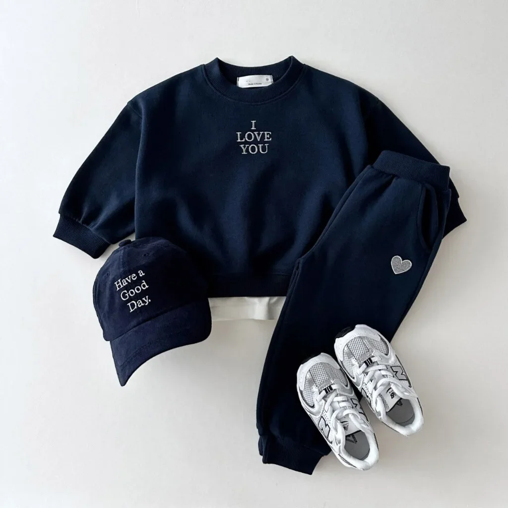 2024 Autumn Baby Korean Casual Boys Clothing Sets Embroidery Tracksuit Clothes Long Sleeve Sweatshirt +Pants Kids Solid Clothes - Image 2